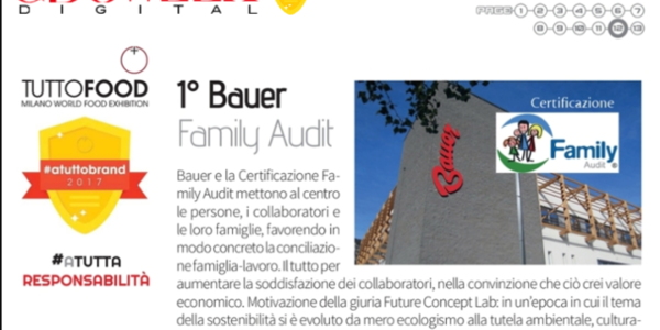 Immagine decorativa per il contenuto Prestigioso premio alla Bauer, certificata Family audit